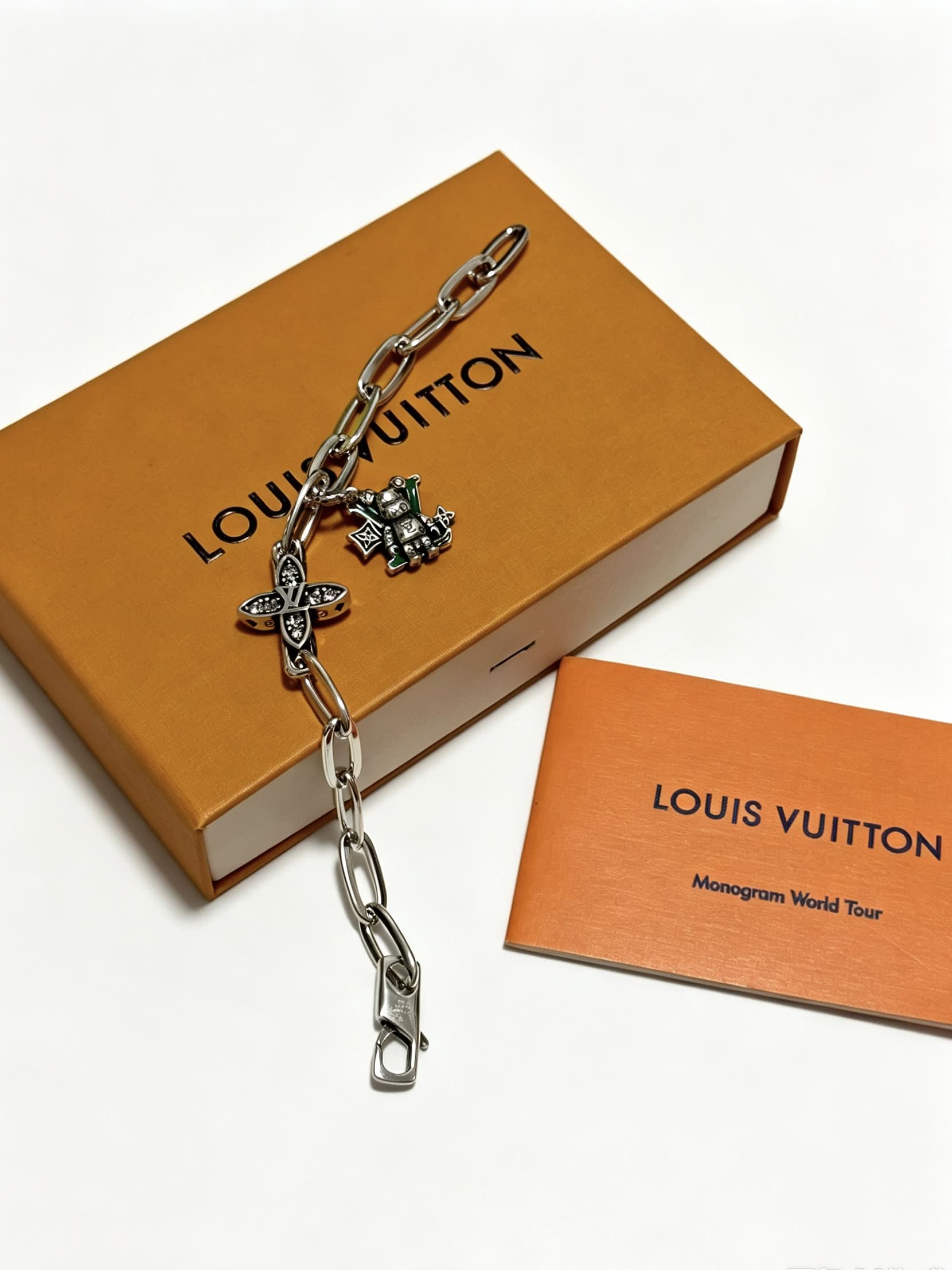 Louis Vuitton Silver Charm Bracelet with Butterfly and Heart Charms